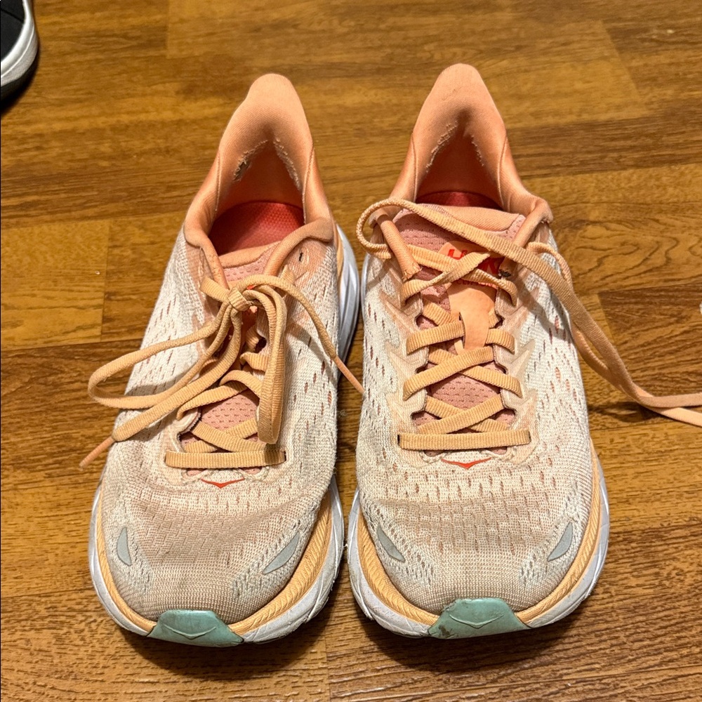 Hoka Peach and White Athletic Shoes